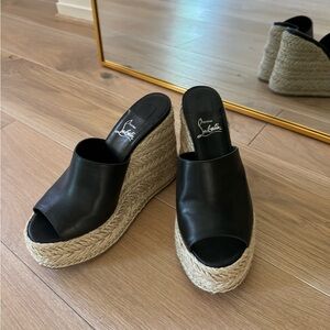 Christian Louboutin black leather espadrille wedges size 39.